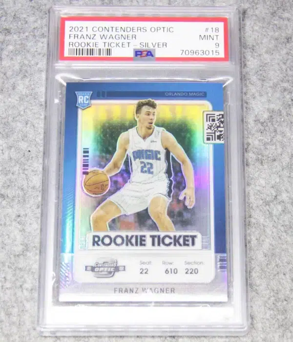 2021-22 Franz Wagner #18 Panini Contenders Optic Rookie Ticket Silver Prizm RC PSA 9 MT - front