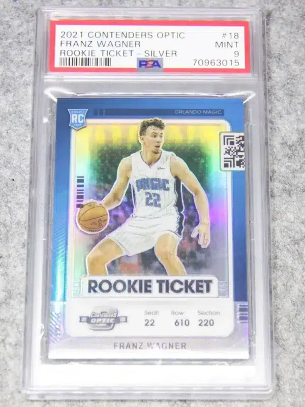 2021-22 Franz Wagner #18 Panini Contenders Optic Rookie Ticket Silver Prizm RC PSA 9 MT - front
