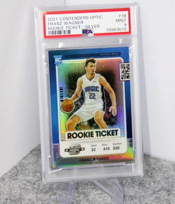 2021-22 Franz Wagner #18 Panini Contenders Optic Rookie Ticket Silver Prizm RC PSA 9 MT - stand