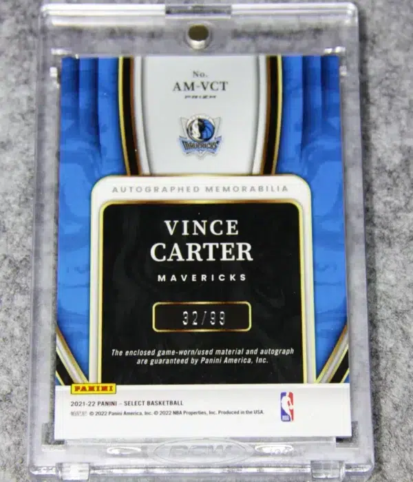 2021-22 Vince Carter #AM-VCT Panini Select Autographed Memorabilia Silver SN#32 - back