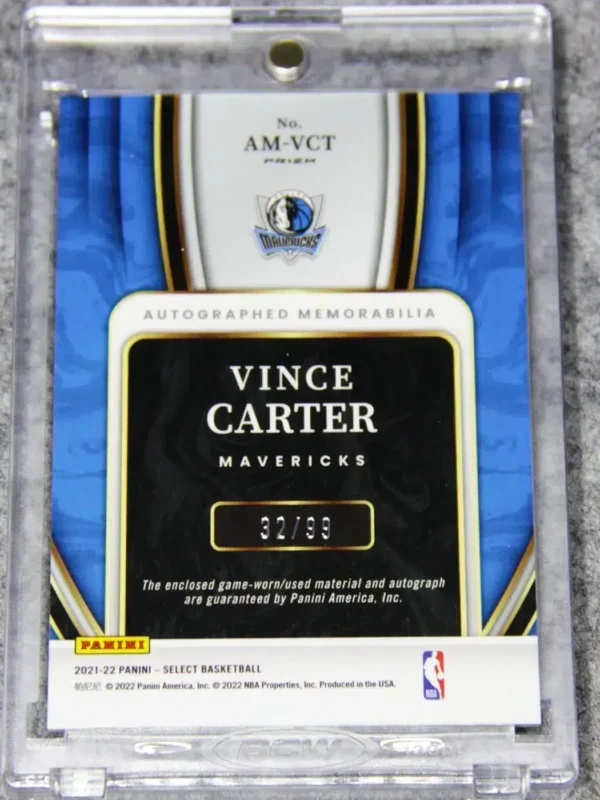 2021-22 Vince Carter #AM-VCT Panini Select Autographed Memorabilia Silver SN#32 - back