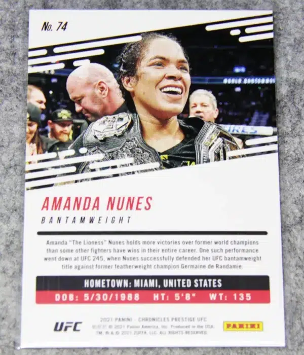 2021 Amanda Nunes #74 Panini Chronicles Prestige - back
