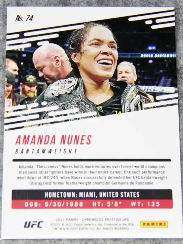 2021 Amanda Nunes #74 Panini Chronicles Prestige - back