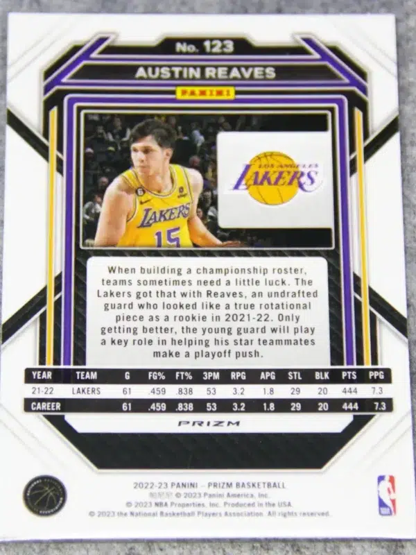 2022-23 Austin Reaves #123 Panini Prizm Hyper Prizm SP - back