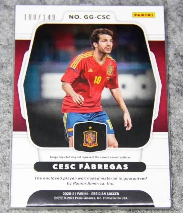 2022-23 Cesc Fabregas #GG-CSC Panini Obsidian Galaxy Gear Relic SN#100 - back