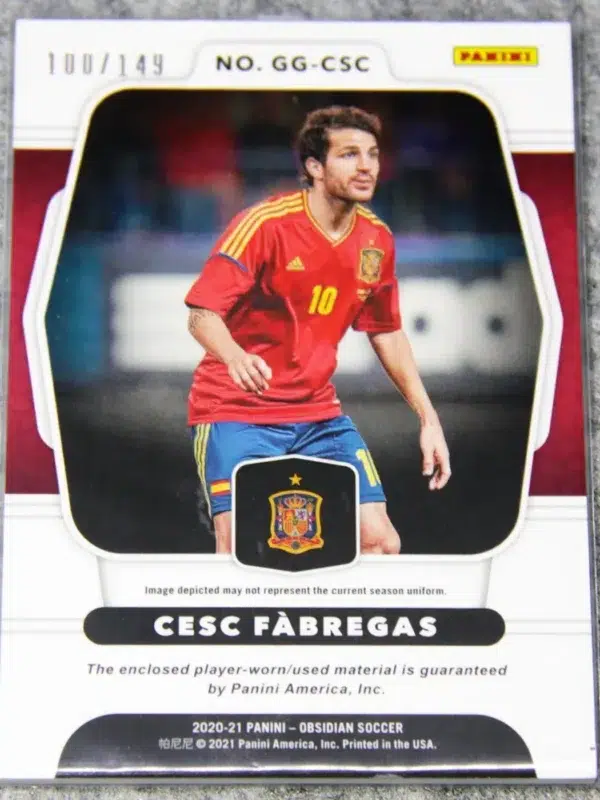 2022-23 Cesc Fabregas #GG-CSC Panini Obsidian Galaxy Gear Relic SN#100 - back