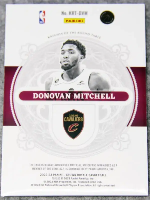2022-23 Donovan Mitchell #KRT-DVM Panini Crown Royale Knights of The Round Table - back