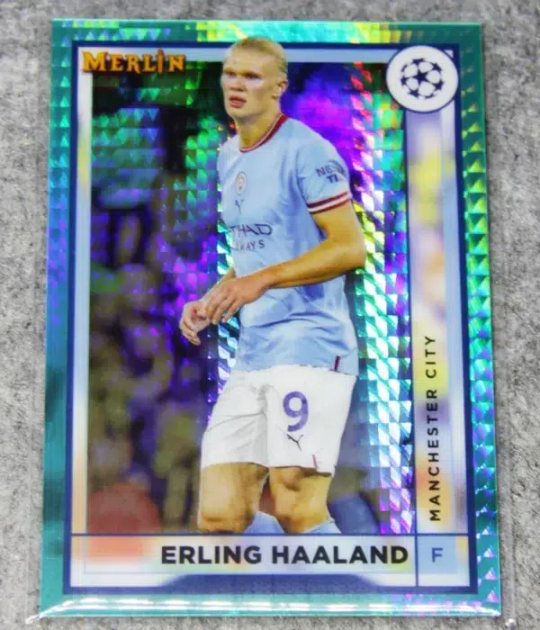 2022-23 Erling Haaland #92 Topps Merlin UEFA Champions League Aqua Refractor - front