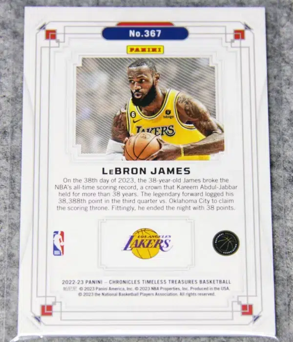 2022-23 LeBron James #367 Panini Chronicles Timeless Treasures SN#239 - back