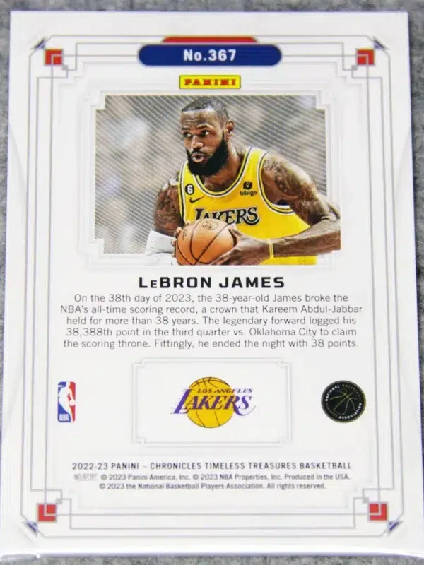 2022-23 LeBron James #367 Panini Chronicles Timeless Treasures SN#239 - back