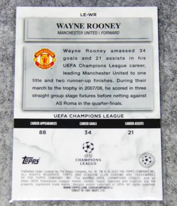 2022-23 Wayne Rooney #LE-WR Topps Stadium Club Chrome UEFA Europa League Legends Of Europe - back
