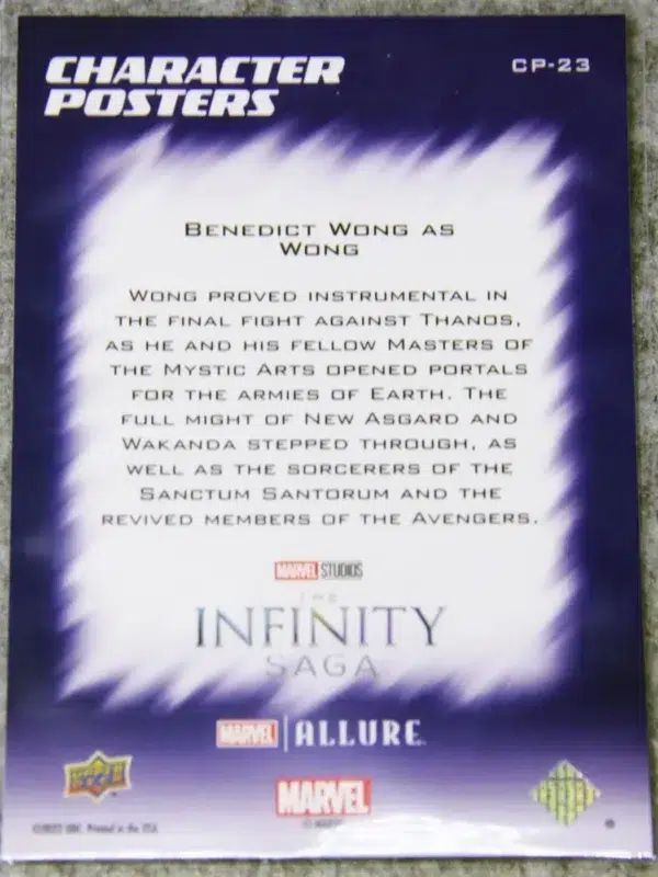 2022 Benedict Wong as Wong #CP-23 Upper Deck Marvel Allure Avengers Character Posters - back