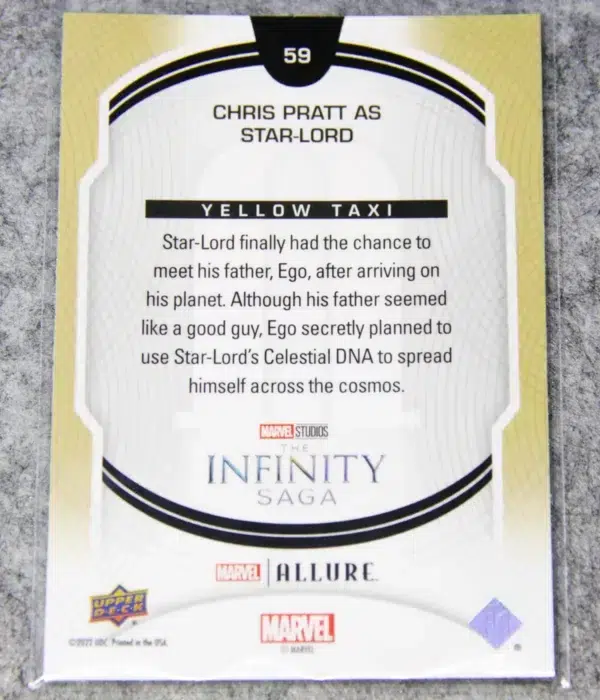 2022 Chris Pratt as Star-Lord #59 Upper Deck Marvel Allure GotG Vol 2 Yellow Taxi - back