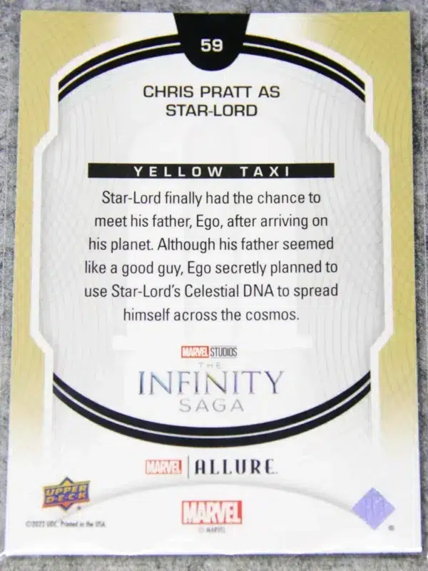 2022 Chris Pratt as Star-Lord #59 Upper Deck Marvel Allure GotG Vol 2 Yellow Taxi - back