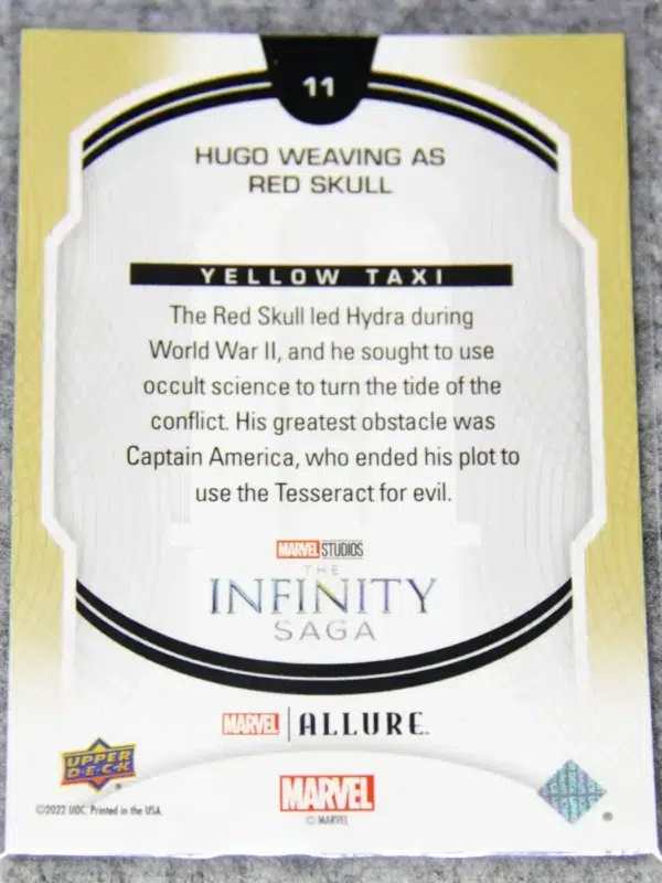 2022 Hugo Weaving as Red Skull #11 Upper Deck Marvel Allure Captain America The First Avenger Yellow Taxi - back