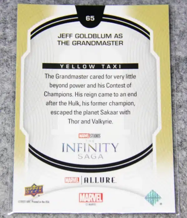 2022 Jeff Goldblum as The Grandmaster #65 Upper Deck Marvel Allure Thor Ragnarok Yellow Taxi - back