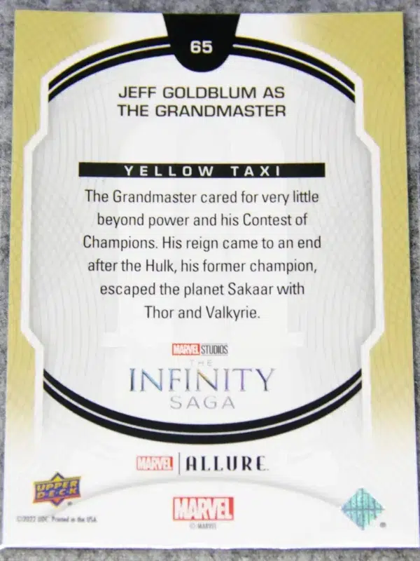 2022 Jeff Goldblum as The Grandmaster #65 Upper Deck Marvel Allure Thor Ragnarok Yellow Taxi - back