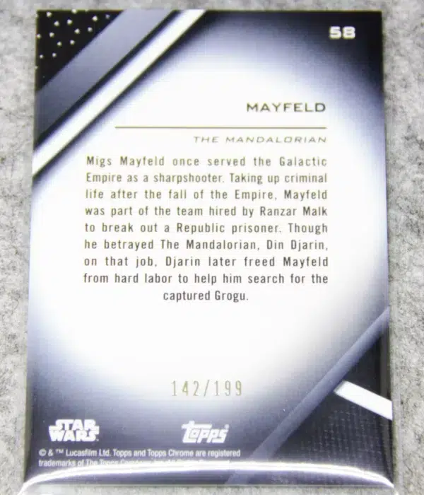 2022 Mayfeld #58 Topps Star Wars Chrome the Mandalorian Black Refractor SN#142 - back