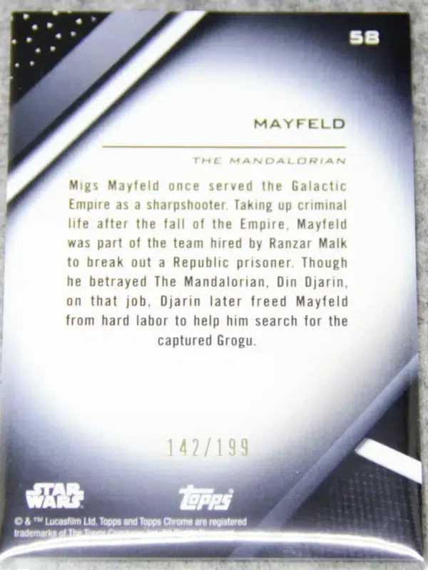 2022 Mayfeld #58 Topps Star Wars Chrome the Mandalorian Black Refractor SN#142 - back