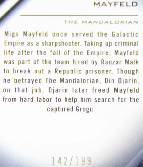 2022 Mayfeld #58 Topps Star Wars Chrome the Mandalorian Black Refractor SN#142 - detail