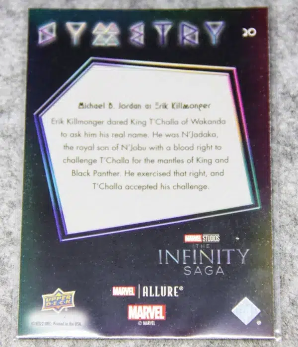 2022 Michael B. Jordan as Erik Killmonger #20 Upper Deck Marvel Allure Black Panther Symmetry - back