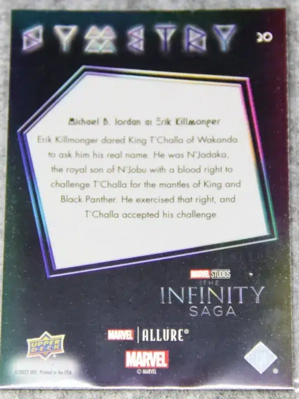 2022 Michael B. Jordan as Erik Killmonger #20 Upper Deck Marvel Allure Black Panther Symmetry - back