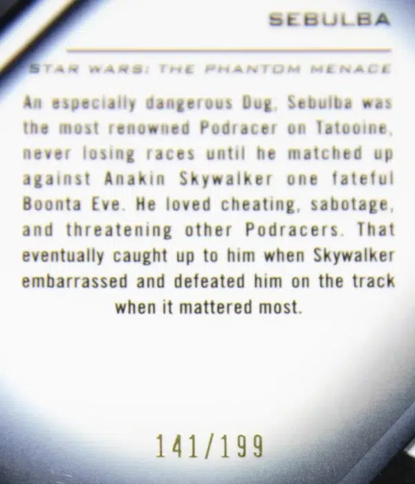 2022 Sebulba #40 Topps Star Wars Chrome The Phantom Menage Back Refractor SN#141 - detail