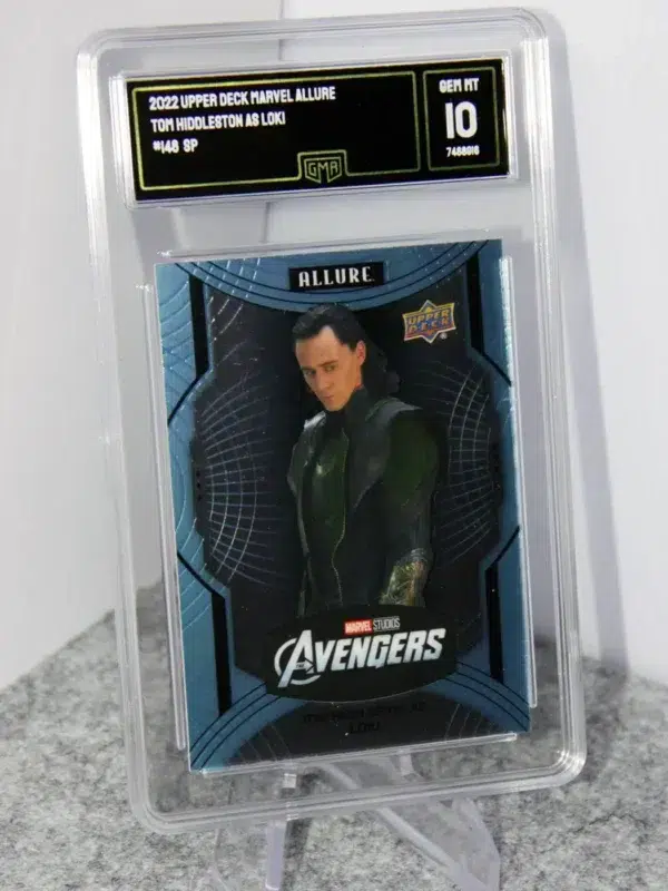 2022 Tom Hiddleston as Loki #148 Upper Deck Marvel Allure Avengers Sky Blue SP GMA 10 GEM MT - stand