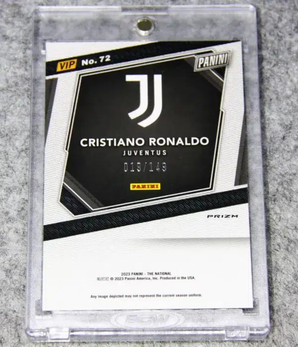 2023 Cristiano Ronaldo #72 Panini The National VIP Gold Pack Blue Sparkle Ice Prizm SN#19 - back