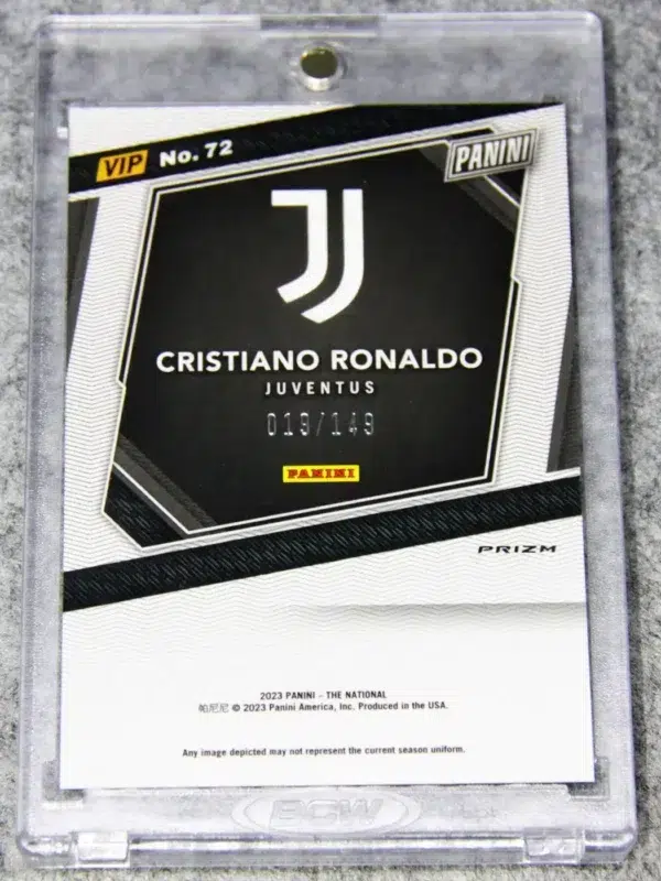 2023 Cristiano Ronaldo #72 Panini The National VIP Gold Pack Blue Sparkle Ice Prizm SN#19 - back
