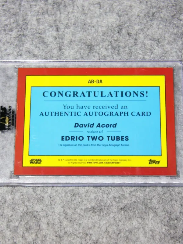 2023 David Acord as Edrio Two Tubes #AB-DA Topps Star Wars Signature Series Authentic Autograph - back