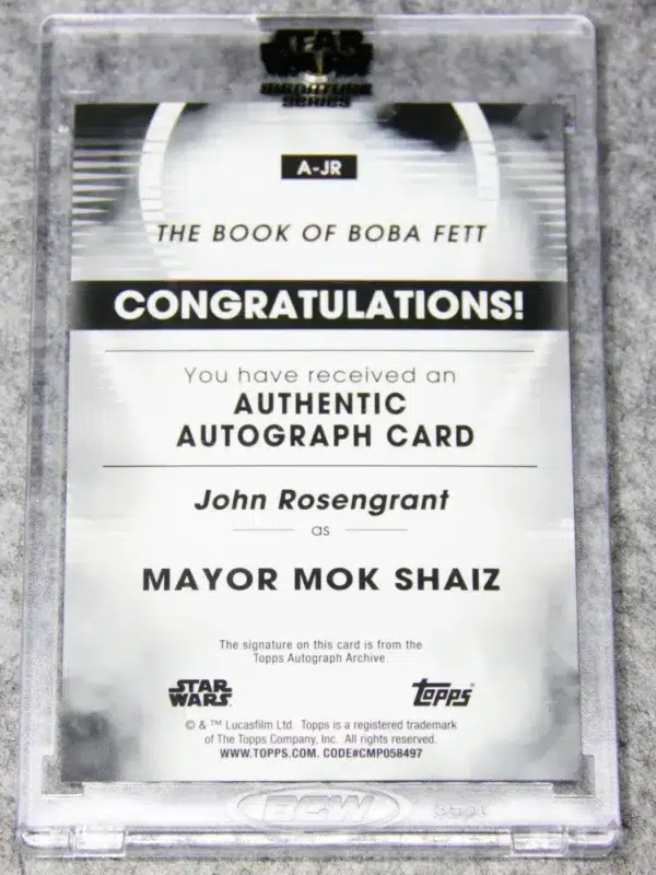2023 John Rosengrant as Mayor Mok Shaiz #A-JR Topps Star Wars The Book of Boba Fett Authentic Autograph - back