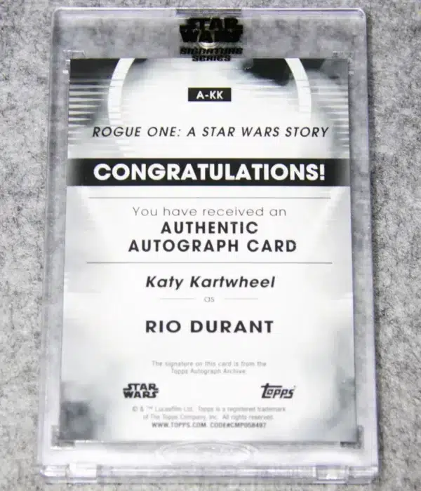 2023 Katy Kartwheel as Rio Durant #A-KK Topps Star Wars Rogue One A Star Wars Story Authentic Autograph - back