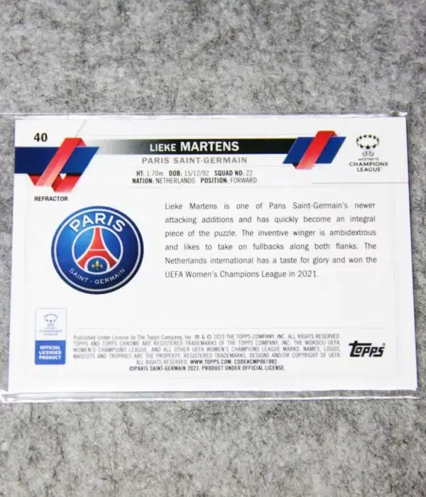 2023 Lieke Martens #40 Topps Chrome UEFA Women's Champions League Refractor - back