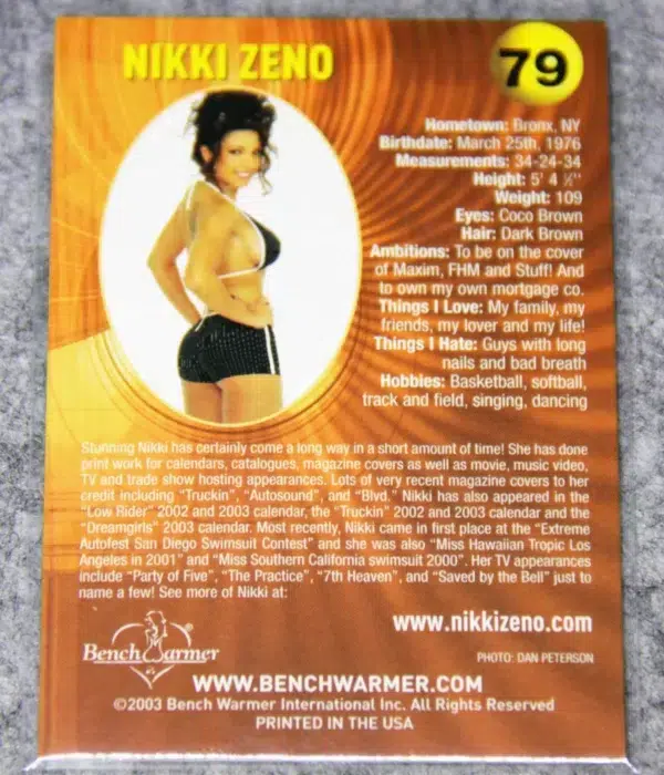 2003 Nikki Zeno #79 Bench Warmer Gold Edition - back