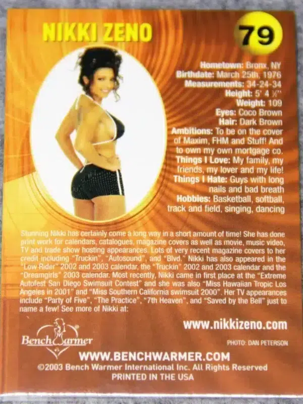 2003 Nikki Zeno #79 Bench Warmer Gold Edition - back