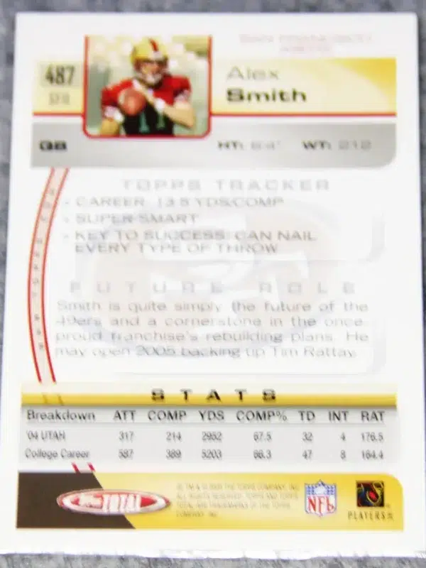 2005 Alex Smith #487 Topps Total RC - back