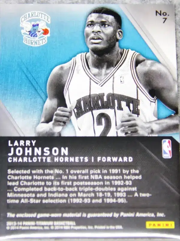 2013-14 Larry Johnson #7 Panini Titanium Titanic Threads Jumbo Patch SN#253 - back