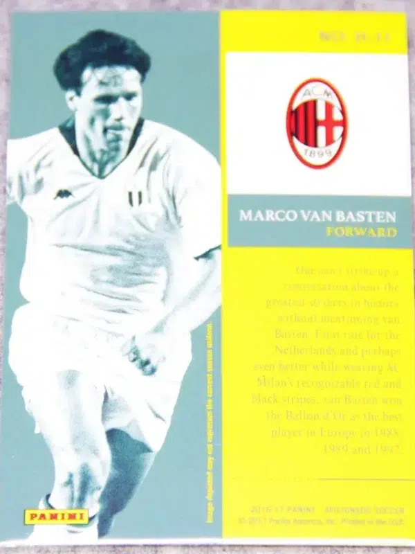 2016-17 Marco van Basten #H-11 Panini Aficionado Heroes AC Milan - back