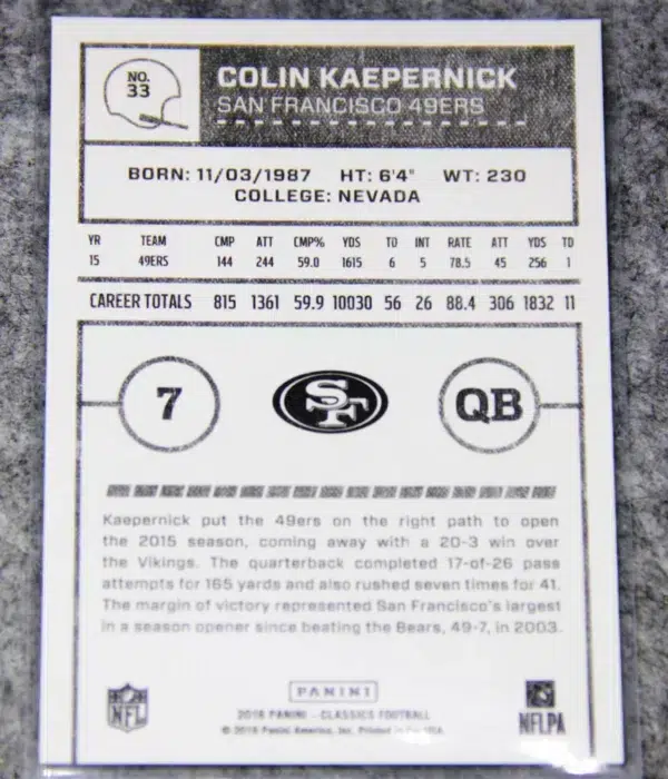 2016 Colin Kaepernick #33 Panini Classics Glossy - back