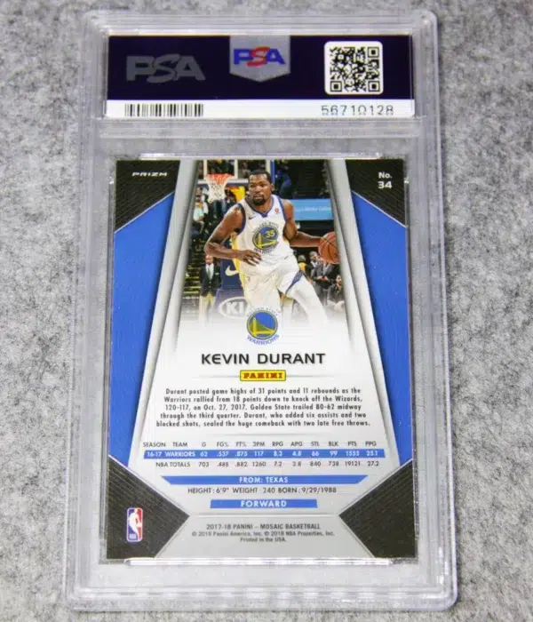 2017-18 Kevin Durant #34 Panini Prizm Mosaic Red Parallel PSA 10 GEM MT - back