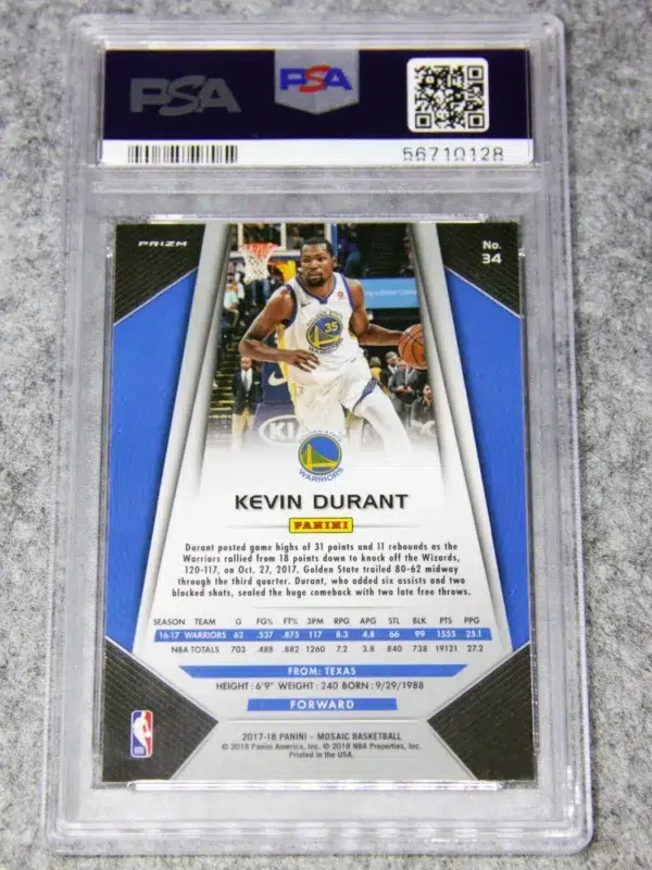 2017-18 Kevin Durant #34 Panini Prizm Mosaic Red Parallel PSA 10 GEM MT - back