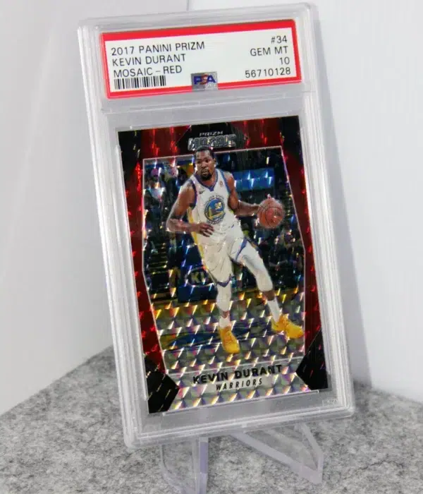 2017-18 Kevin Durant #34 Panini Prizm Mosaic Red Parallel PSA 10 GEM MT - stand