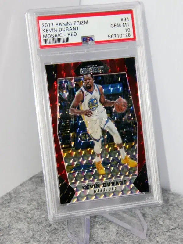 2017-18 Kevin Durant #34 Panini Prizm Mosaic Red Parallel PSA 10 GEM MT - stand