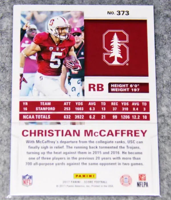 2017 Christian McCaffrey #373 Panini Score Football RC - back