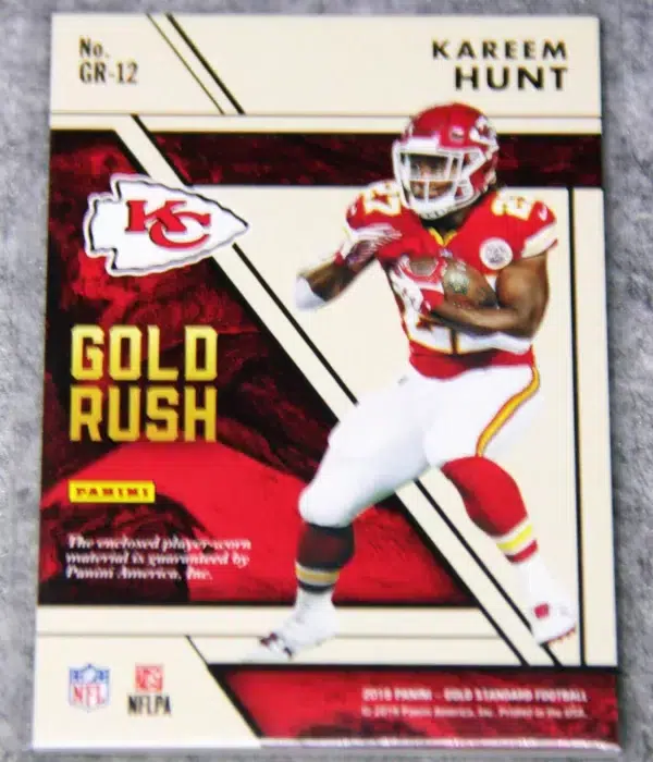 2018 Kareem Hunt #GR-12 Panini Gold Standard Gold Rush Patch Prime SN#39 - back