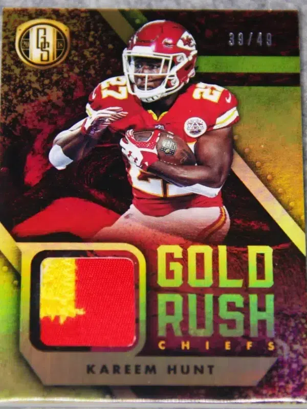 2018 Kareem Hunt #GR-12 Panini Gold Standard Gold Rush Patch Prime SN#39 - front