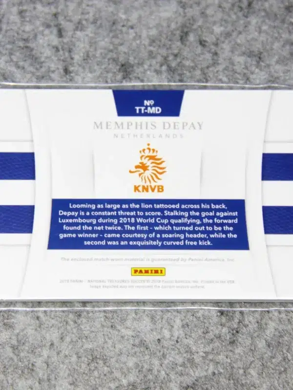 2018 Memphis Depay #TT-MD Panini National Treasures Tremendous Treasures SN#89 - back