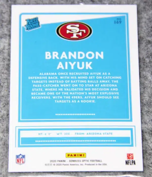 2020 Brandon Aiyuk #169 Panini Donruss Optic Rated Rookie RC - back