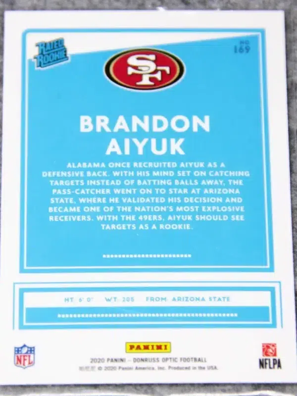 2020 Brandon Aiyuk #169 Panini Donruss Optic Rated Rookie RC - back